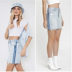 Pistola Sierra High Rise Malibu Jean Skirt  Distressed Raw Hem Side Stripe 26 EC